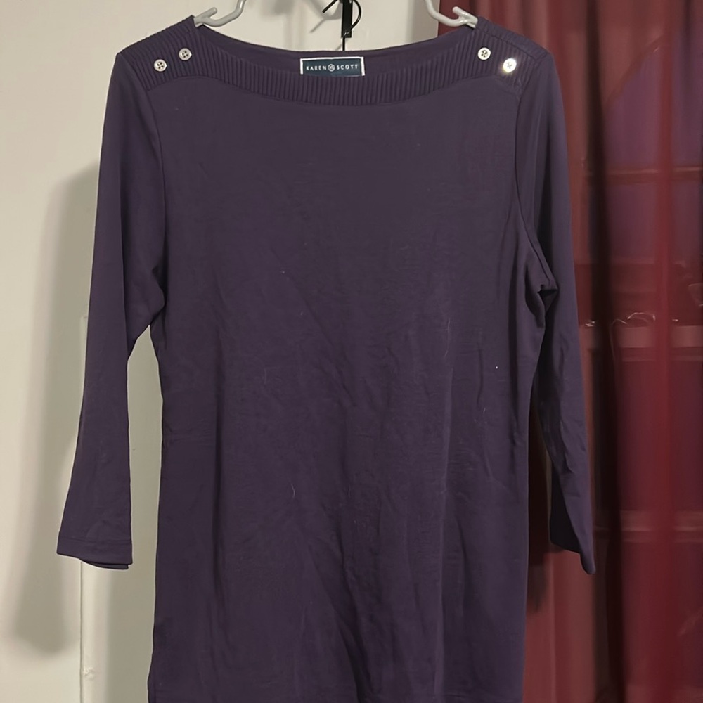 Purple sweater with buttons on shoulders